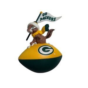 Green Bay Packers Squirrel Football Figurine Cheesehead Fan NFL Decor
